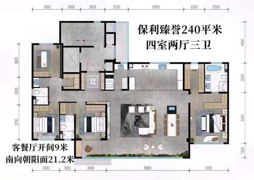 保利臻誉245平户型,济南保利臻誉4室2厅3卫1厨约245.00平米户型图-济南58同城