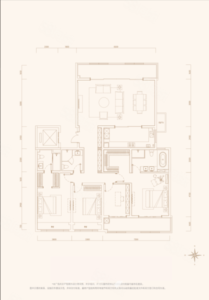 b户型图 4室2厅3卫0厨 建筑面积约240.00平米