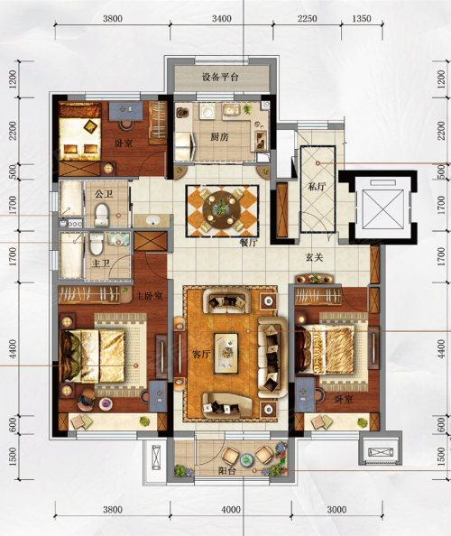 碧桂园御珑府洋房125㎡,碧桂园御珑府3室2厅2卫1厨约.