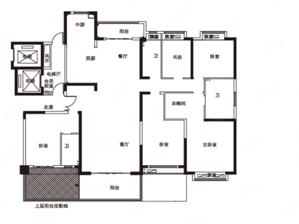 5室2厅3卫 260m05关联户型:汉寿碧桂园新推260㎡5室的住宅户型.