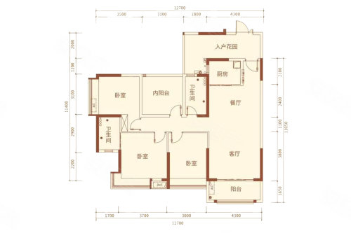 宏远帝庭山建面约125㎡户型,宏远帝庭山3室2厅2卫1厨约125.