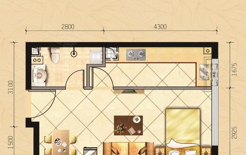 盛恒时代公寓户型图,东向一居.公摊小,利用率高.