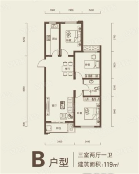 00平米户型图,朝东朝向 沧州安居客