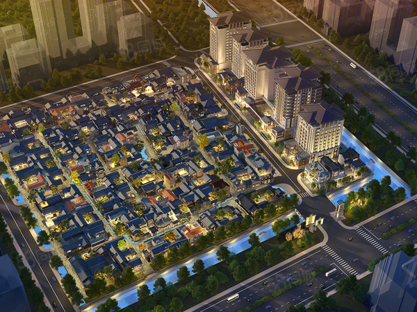 香洲埠文化院街项目俯瞰效果图