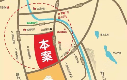 处于温泉养身区域，北有温汤菜场，南有宋城千古情，环山绕水，长居于此身心健康。