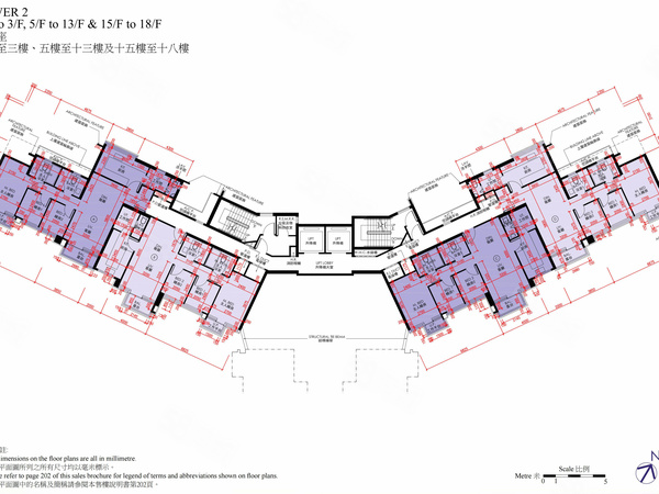 天鑽第二座
二樓至三樓、五樓至十三樓及十五樓至十八樓平面图