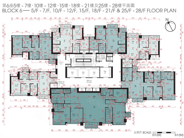 迎海‧駿岸第6座
5樓—7樓，10樓—12樓，15樓，18樓—21樓及25樓—28樓平面圖