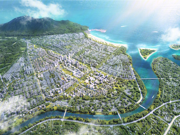 三亚金茂湾南繁科技城大鸟瞰日景