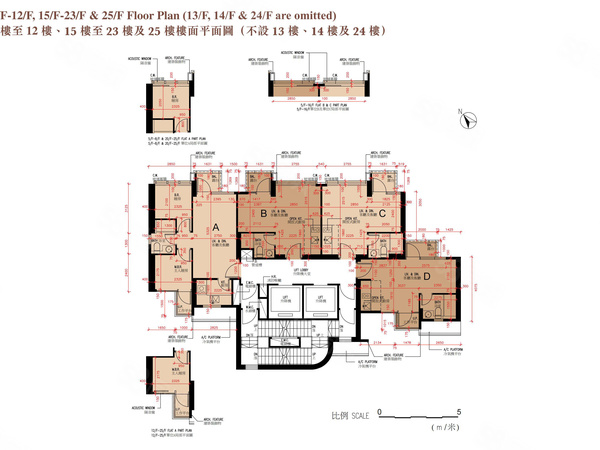 海珀5樓至12樓、15樓至23樓及25樓樓面平面圖（不設13樓、14樓及24樓）