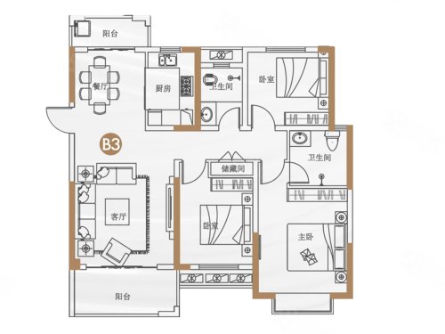 新建城b3户型,南昌新建城3室2厅2卫1厨约114.90平米户型图-南昌58同城