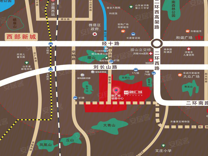 济南安居客>济南楼盘>市中区楼盘>二环南路楼盘>融汇城>楼盘区位规划