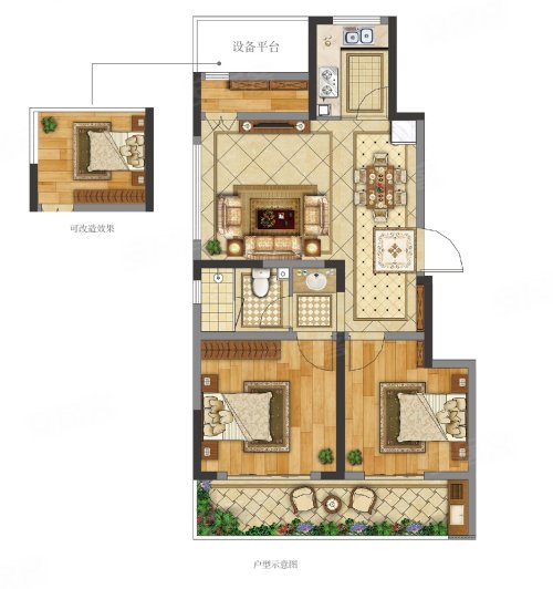 河畔雅居85户型,河畔雅居3室2厅1卫1厨约85.00平米户型图,朝南朝向 - 余姚安居客