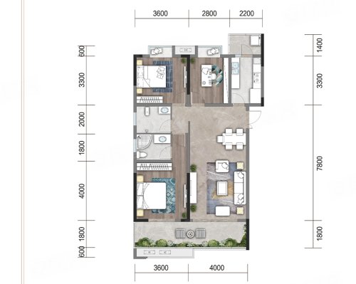 中铁建西派澜岸C2户型图,中铁建西派澜岸3室2厅2卫1厨约122.00平米户型图,朝南朝向 - 毕节安居客