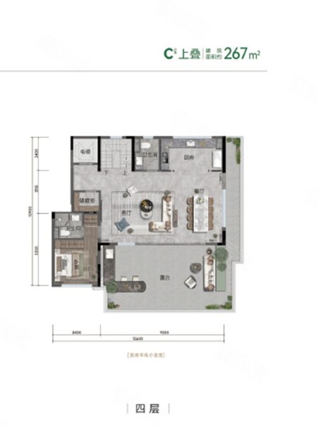 上城金茂府C上叠户型,上城金茂府别墅约267.00平米户型图,朝南朝向 - 杭州安居客