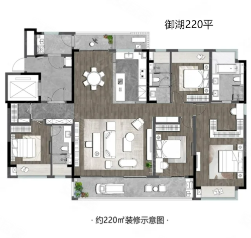 太泽之星|藏湖御湖220平,太泽之星|藏湖4室2厅3卫1厨约220.00平米户型图,朝南朝向 - 苏州安居客