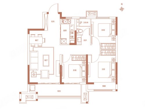 金科御府天著户型,金科御府3室2厅1卫1厨约106.00平米户型图,朝南朝向 - 郑州安居客