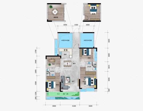 学府城·三甲F户型,学府城·三甲4室2厅2卫1厨约125.82平米户型图,朝南朝向 - 娄底安居客