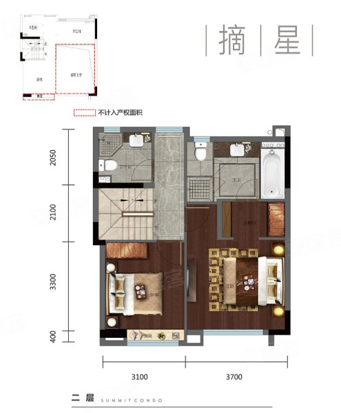 金地玖峯汇155方上叠01,金地玖峯汇别墅约155.00平米户型图,朝南朝向 - 杭州安居客