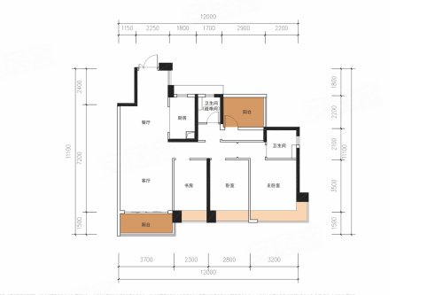 华发琴澳新城四季半岛G户型，华发琴澳新城四季半岛3室2厅2卫1厨约112.00平米户型图，朝东南朝向 - 珠海安居客