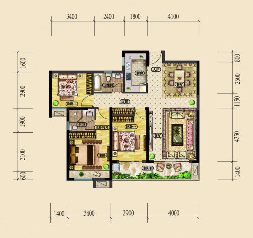 中地滨江壹號二区G户型,中地滨江壹號二区3室2厅2卫0厨约116.31平米户型图,朝南朝向 - 钦州安居客