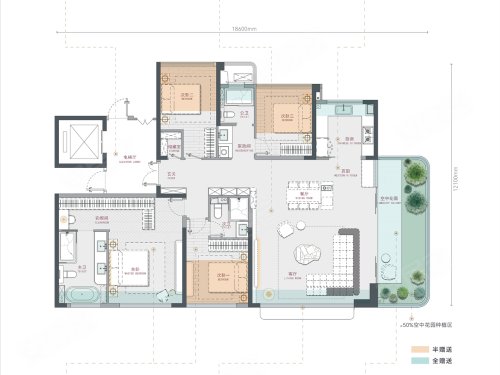 中建壹品汉韵公馆建面约171㎡森屿偶数户型，中建壹品汉韵公馆4室2厅3卫1厨约17100平米户型图，朝南北朝向 武汉安居客 