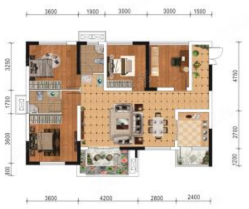 银泰·启航A1户型，银泰·启航4室2厅2卫1厨约115.69平米户型图，朝南朝向 - 广安安居客