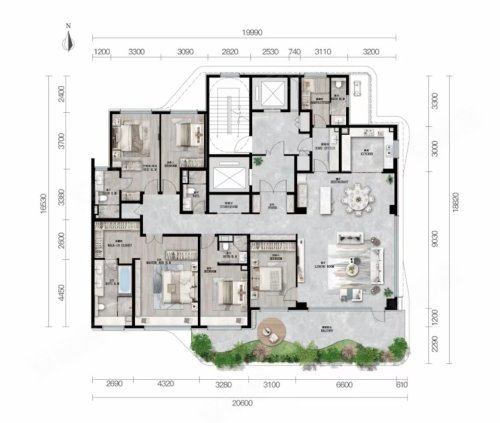 银丰玖玺城315平户型，银丰玖玺城6室2厅5卫1厨约315.00平米户型图，朝南北朝向 - 济南安居客