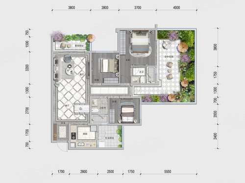 滨江郦城C1户型,滨江郦城3室2厅2卫1厨约98.00平米户型图,朝南朝向 - 成都安居客