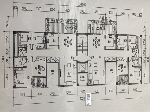 幸福花园B户型,幸福花园4室2厅2卫1厨约157.34平米户型图,朝南朝向 - 文山安居客