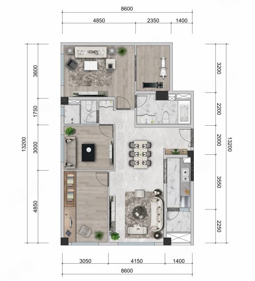 蔚蓝卡地亚云墅商办C2户型,蔚蓝卡地亚云墅商办商办约141.00平米户型图,朝南朝向 - 成都安居客