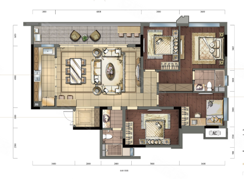 印江州c1套内110㎡户型,印江州4室2厅2卫1厨约135.