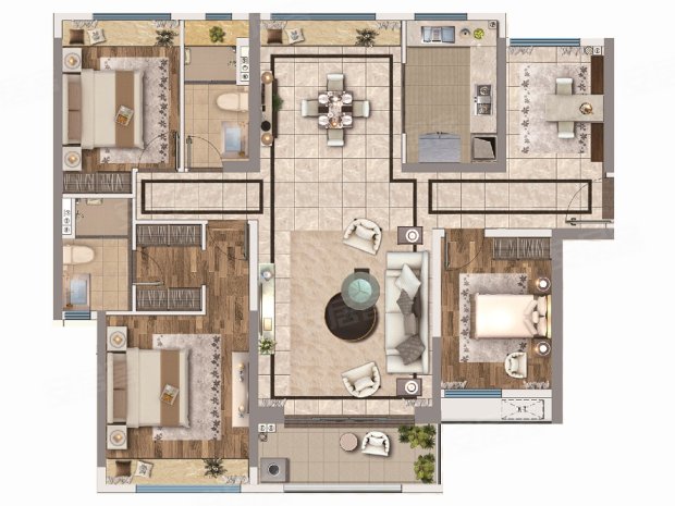 当代万国府mom∧,4室2厅2卫,海八东路7号,建面135㎡二胎改善户型