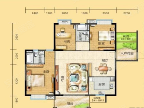 桃花源里A户型,桃花源里商住约127.89平米户型图,朝南朝向 - 常德安居客