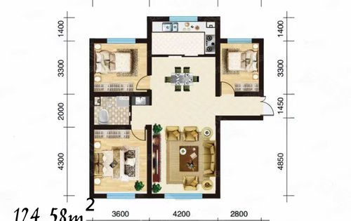 124㎡户型:3室2厅1卫124.