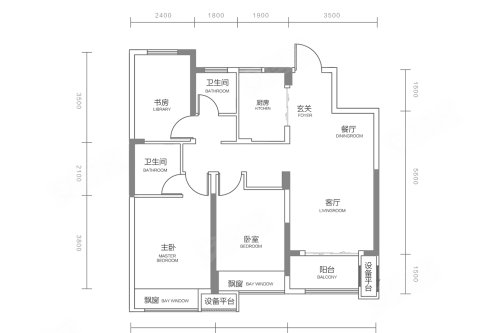 学成府B户型,学成府3室2厅2卫1厨约100.00平米户型图,朝南朝向 - 杭州安居客