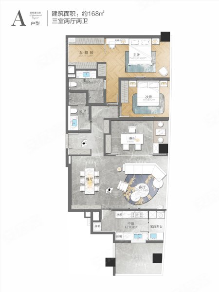 星河金座A户型，星河金座商业约168.00平米户型图，朝南朝向 - 杭州安居客