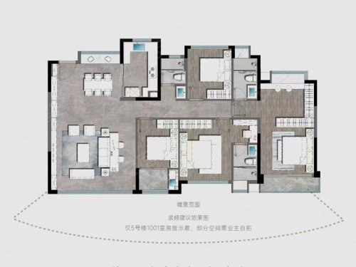 建发五缘湾海D户型,建发五缘湾海4室2厅3卫1厨约169.00平米户型图,朝南朝向 - 厦门安居客