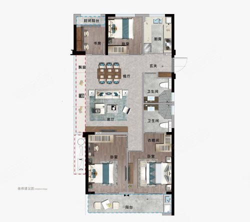 金地建杭未来领峰118方户型,金地建杭未来领峰4室2厅2卫1厨约118.00平米户型图,朝南朝向 - 金华安居客