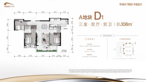 幸福桥TOD幸福拾光A地块D1,幸福桥TOD幸福拾光3室2厅2卫0厨约108.00平米户型图,朝东朝向 - 成都安居客
