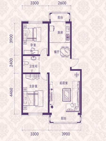 00平米户型图,朝南北朝向 - 长春安居客