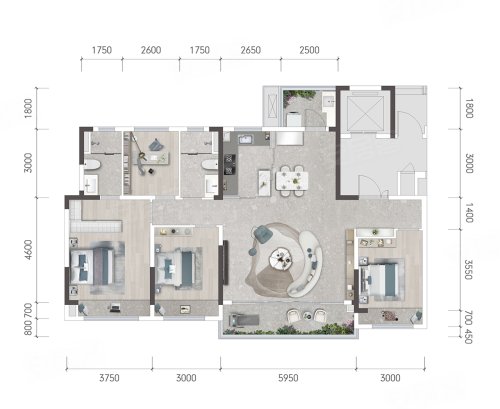 中国铁建西派城央B2户型,中国铁建西派城央4室2厅2卫1厨约143.00平米户型图,朝东南朝向 - 成都安居客