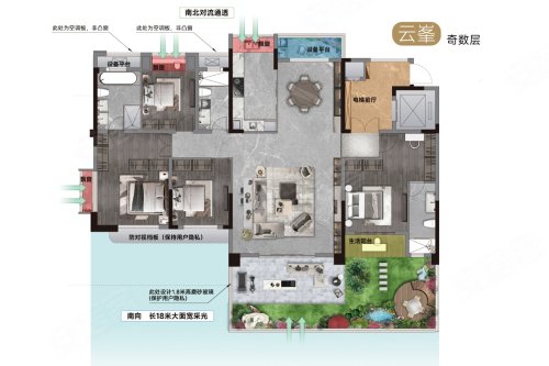 鑫邦府云峯奇数层,鑫邦府4室2厅3卫1厨约186.96平米户型图,朝南朝向 - 上饶安居客