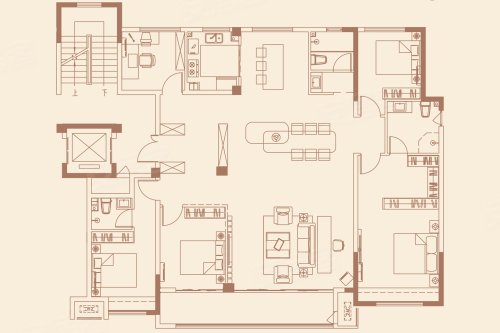 中用铂悦府Y5户型,中用铂悦府5室2厅3卫1厨约212.00平米户型图,朝南朝向 - 曹县安居客