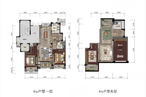 滨江湖畔春晓A1Y户型，滨江湖畔春晓2室2厅1卫1厨约92.00平米户型图，朝南朝向 - 湖州安居客