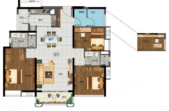 37栋01户型: 4室2厅2卫