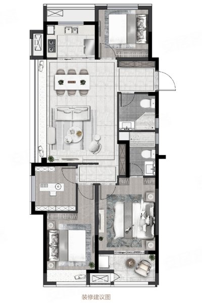 宝龙旭辉城E户型,宝龙旭辉城4室2厅2卫1厨约118.00平米户型图,朝南朝向 - 湖州安居客