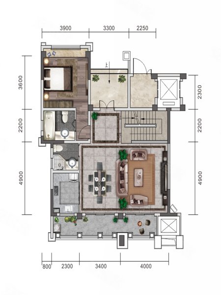蔚蓝卡地亚云墅D2-3户型,蔚蓝卡地亚云墅别墅约222.59平米户型图,朝南朝向 - 成都安居客