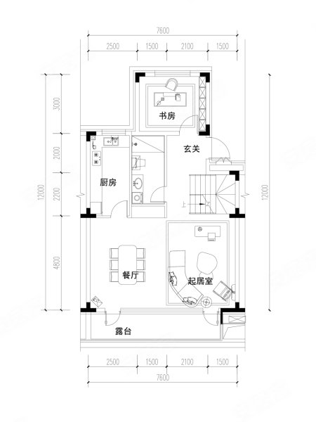 华发绿洋湾华发山庄上叠104㎡户型,华发绿洋湾别墅约104.00平米户型图,朝南北朝向 - 大连安居客
