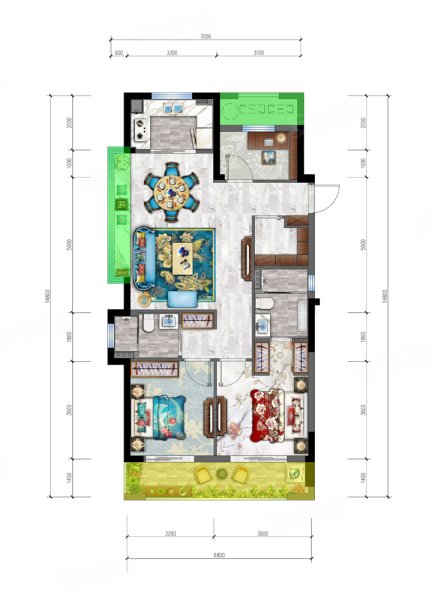 新鸿光璟佳苑116㎡户型，新鸿光璟佳苑3室2厅2卫0厨约116.00平米户型图，朝南朝向 - 余姚安居客