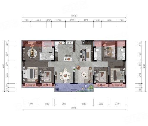 怡海·紫宸院户型205，怡海·紫宸院5室3厅3卫2厨约205.00平米户型图，朝南北朝向 - 濮阳安居客
